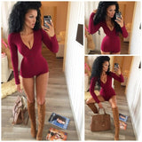 Women Long Sleeve Deep Bodysuit